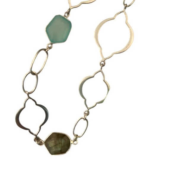 Stella & Dot sterling silver Arabesque link aqua & laborite long chain necklace - Picture 5 of 11